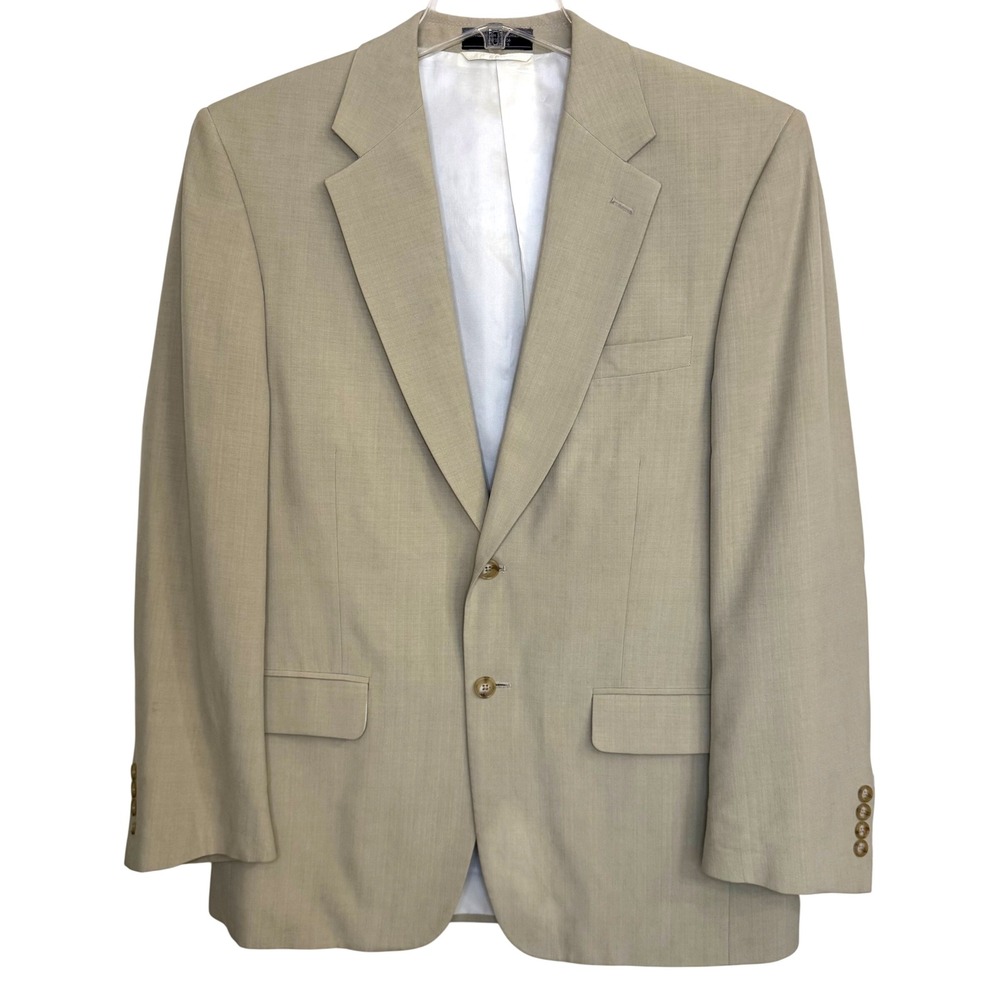 Meeting Street Men's 44L 100% Silk Blazer Tan Khaki Two Button Sport Coat Jacket